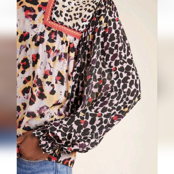 Anthropologie Blank Joelle Leopard Peasant Blouse Size Large, NWOT - Picture 10 of 11